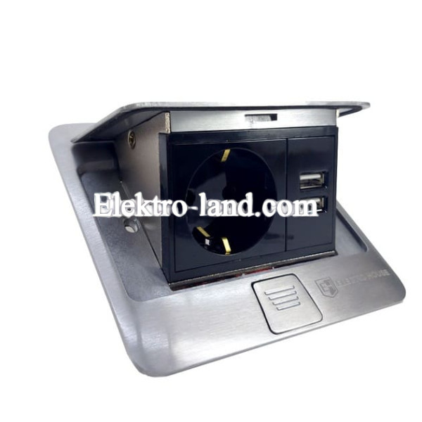 Розетка врезная для полов Алюминий 16 А + 2 USB 2,1 А IP44